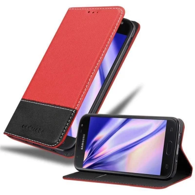 Afbeelding van Cadorabo Hoesje geschikt voor Samsung Galaxy J3 2017 in ROOD ZWART Beschermhoes met magnetische sluiting, standfunctie en kaartvakje Book Case Cover Etui