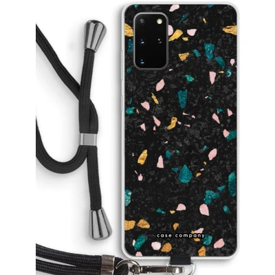 Afbeelding van Case Company® hoesje met Koord geschikt voor Samsung Galaxy S20 Plus Terrazzo N10 Telefoonhoesje Zwart Bescherming aan alle Kanten en Over de Schermrand