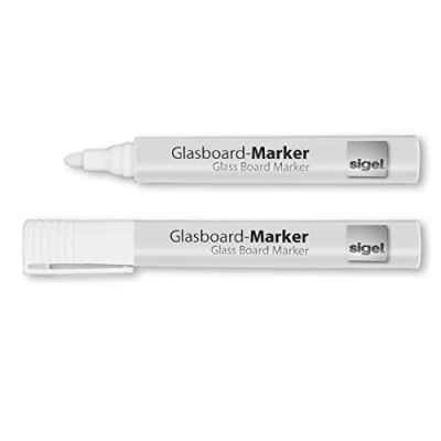 Afbeelding van glasboardmarker Sigel 2 3mm ronde punt stuks in etui wit SI GL715