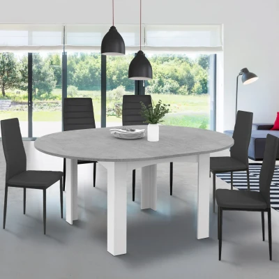 Afbeelding van DONA ronde uitschuifbare eettafel 4 8 personen wit betonnen effect blad 120 160 cm