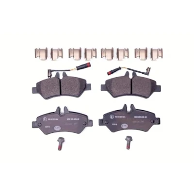 Afbeelding van HELLA 8DB 355 005 351 Remblokkenset Incl. slijtage waarschuwingscontact Met remzadelschroef toebehoren MERCEDES BENZ: Sprinter 3.5 T Van, V Class
