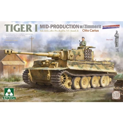 Afbeelding van 1:35 Takom 2200 Tiger I Mid Production w/zimmerit Sd.Kfz. 181 Pz.Kpfw. VI Ausf. E Otto Carius Plastic Modelbouwpakket