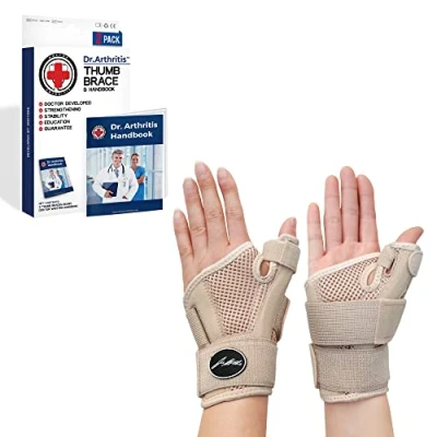 Afbeelding van Dr. Arthritis Duimspalk, ontworpen door artsen, duimbrace, rechter en linkerpols, voor tendinitis, duimbescherming mannen vrouwen (beige, paar)