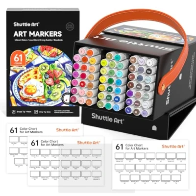 Afbeelding van Shuttle Art 60 stuks alcoholmarkers met dubbele punt + 1 blenderpen voor tekenen, schetsen, markeren, markers draagtas kunstenaars en volwassenen, manga design