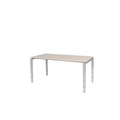 Afbeelding van Domino bureau, hoogte instelbaar (62 85cm) met 160x90cm &#039;zwevend&#039; robson eiken 25mm blad en aluminium (RAL9006) N poot frame.