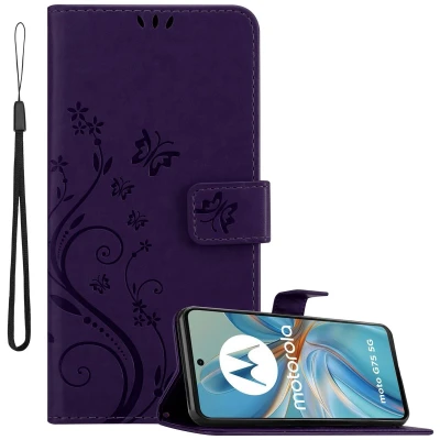 Afbeelding van Cadorabo Hoesje geschikt voor Motorola Moto G75 in BLOEMEN DONKER PAARS Beschermhoes bloemmotief met magnetische sluiting, standfunctie en kaartsleuven Book Case Cover Etui