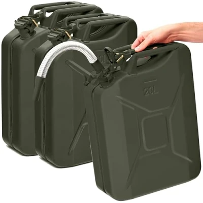 Afbeelding van BW® Metalen jerrycan, 3 x 20 liter, met schenktuit, bronsgroen, RAL 6031 F9, TÜV getest en VN goedkeuring, Made in Europe