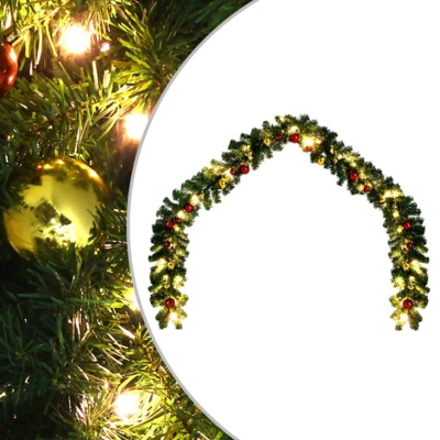 Afbeelding van Kerstslinger versierd met kerstballen en LED lampjes 20 m