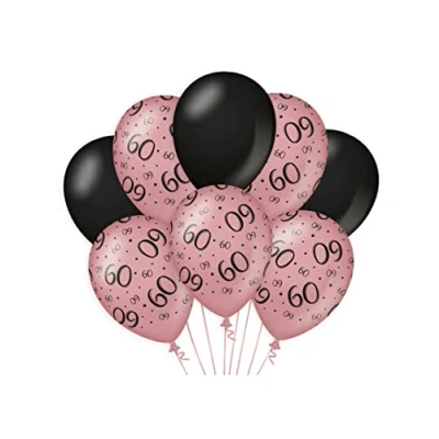 Afbeelding van Ballonnen 60 jaar Rose Goud/Zwart per 8 stuks