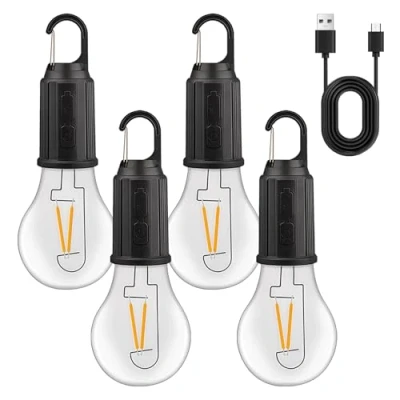 Afbeelding van Set van 4 Oplaadbare campinglampen 3 verlichtingsmodi lamp met batterij USB opladen LED campinglantaarn Mini instelbare helderheid Camping licht buiten