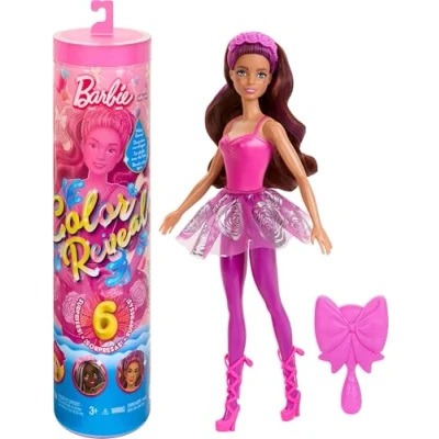 Afbeelding van Barbie Color Reveal HRK17 pop en accessoires, ballerina serie, 6 verrassingen om uit te pakken, waaronder kleurverandering, geïnspireerd op de ballettrend (stijlen kunnen variëren)