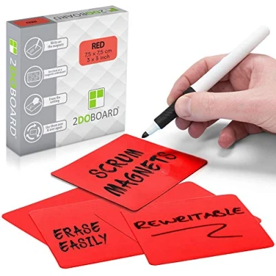 Afbeelding van 2DOBOARD Scrum Whiteboard Magneten 7,5 x cm 25 stuks Rood Herschrijfbare Voor Kanban bord of Scrumbord Beschrijfbare Planbord Herschrijfbaar Agile werken elk Dagstartbord Board!