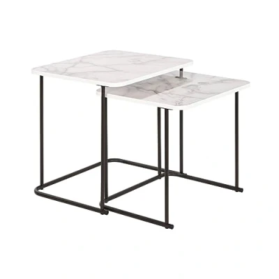 Afbeelding van Set van 2 tafels DKD Home Decor Wit Zwart Metaal Hout MDF 51 x 43 49 cm