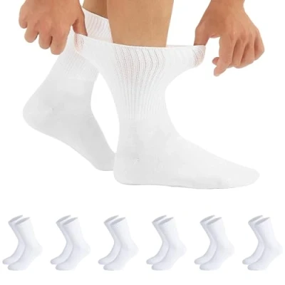 Afbeelding van CALZITALY, Set van 3/6 paar sokken zonder elastiek, diabetische sokken, uniseks katoenen zwart, wit, naturel Made in Italy, 6 wit