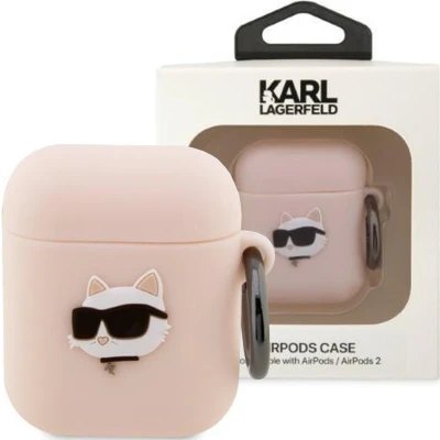 Afbeelding van Karl Lagerfeld KLA2RUNCHP hoesje voor AirPods 1/2 roze Siliconen Choupette Head 3D