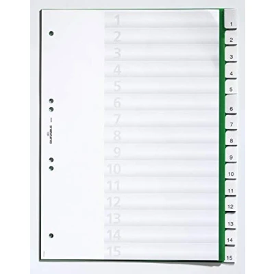 Afbeelding van Durable 622205 register A4, 15 toetsen, gelaste tabs en inzetstukken, 1 15/A Z, beschermpagina, 6 gaten, hard pvc, kleur: groen