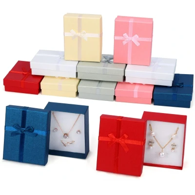 Afbeelding van Kurtzy Papieren Sieraden Display Geschenk Doosjes (12 Pak) 8,5 x 6,5 2,5cm 6 Kleuren Kartonnen Verpakking Doos Set met Schuim Inleg Voor Oorbellen, Kettingen, Armbanden &amp; Ringen