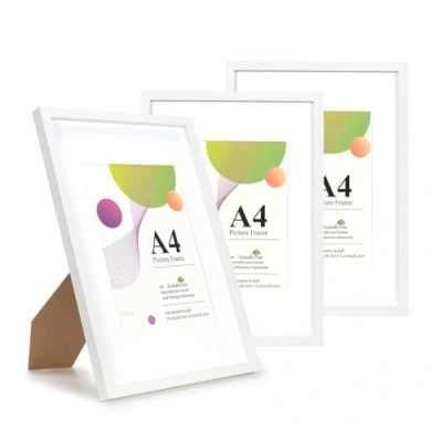 Afbeelding van Scholar Tree Set van 3 fotolijsten A4 wit 21 x 29,7 cm met tafelstandaard of om aan de muur te hangen, houten fotolijst passe partout 15,2 20,3