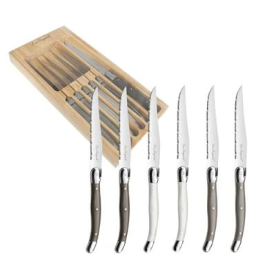 Afbeelding van Lou Laguiole Tradition 6 Steakmessen Peper/Parel/Taupe