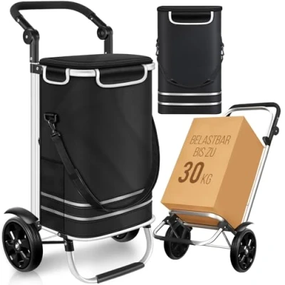 Afbeelding van Dimono® Opvouwbare boodschappentrolley 3 in 1 56 liter met koelvak; transportwagen boodschappentas (zwart)