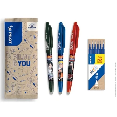 Afbeelding van PILOT x Naruto FriXion Ball, set van 3, zwart, blauw, rood + 1 6 blauwe vullingen, uitwisbare pennen, Shipudden Limited Edition, navulbare rollerbalpen, punt
