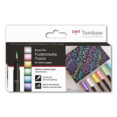 Afbeelding van Tombow Brush Pen Fudenosuke zacht pastel voor zwart papier 6 st WS BS 6P