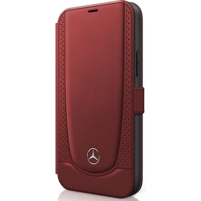 Afbeelding van iPhone 12 Mini Bookcase hoesje Mercedes Benz Effen Rood Leer