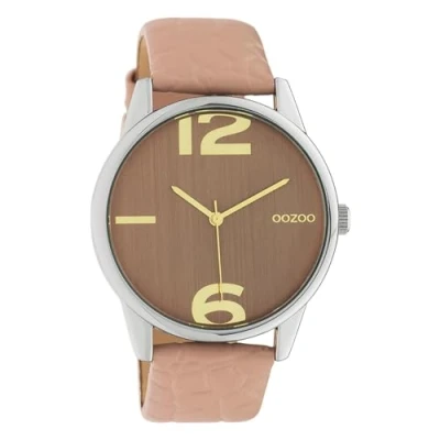 Afbeelding van OOZOO Timepieces Zilverkleurige horloge met zacht roze leren band C10376