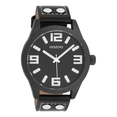 Afbeelding van Oozoo Timepieces Herenhorloge met leren band, hoogwaardig polshorloge, elegant, analoog, rond, voor heren, zwart/zwart