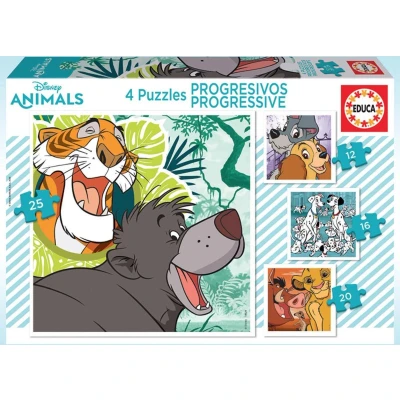 Afbeelding van Educa puzzel progressief 4 puzzels 12 16 20 25 stukjes Disney animals