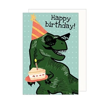 Afbeelding van Edition Seidel Hoogwaardige verjaardagskaart met envelop Happy Birthday Humor Voor mannen, jongens, tieners, kinderen Cool Dino Party (G3462 SW023)