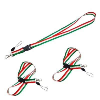 Afbeelding van Set van 3 halsbanden, mobiele telefoonbadgehouder, sleutels, sleutelhanger, Italië, driekleurige Italiaanse vlag voor medailleprijs, afneembare riem, koord en karabijnhaak