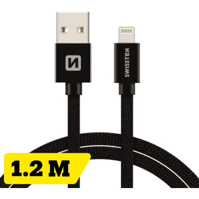 Afbeelding van Swissten Lightning naar USB kabel 1.2M Gevlochten geschikt voor iPhone 7/8/X/11/12/13/14 Zwart