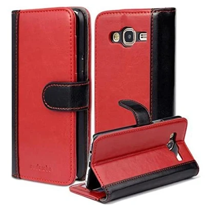 Afbeelding van Cadorabo Hoesje geschikt voor Samsung Galaxy J5 2015 in ROOD ZWART Beschermhoes Book Case Cover met standfunctie en kaartvak tweekleurig design