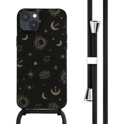 Afbeelding van iMoshion hoesje met koord Geschikt voor iPhone 14 Plus Siliconen design Zwart / Sky Black