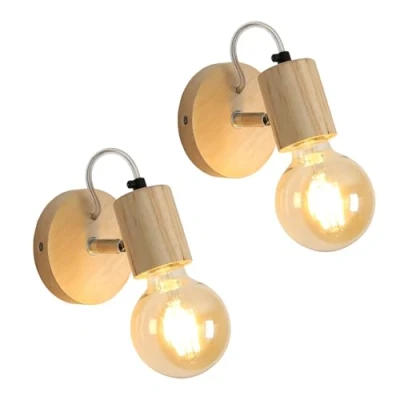 Afbeelding van Comely Set van 2 wandlampen natuurlijk hout 10 x 13 cm E27 Scandinavisch design zonder gloeilamp