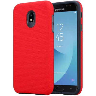 Afbeelding van Cadorabo Hoesje geschikt voor Samsung Galaxy J5 2017 in ANJERS ROOD Hybride beschermhoes buiten met extra grip en antislip oppervlak driehoekig design, gemaakt van siliconen kunststof