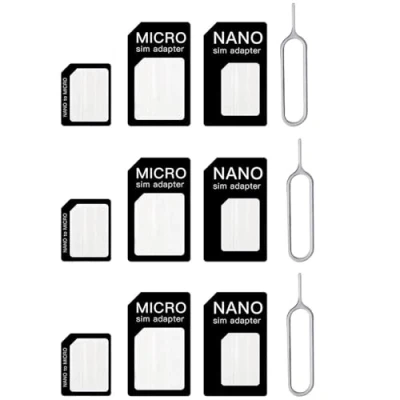 Afbeelding van Set van 3 nano simkaartadapters, 4 in 1 simkaartadapter, simkaartadapter met sim uitwerppen, compatibel smartphone
