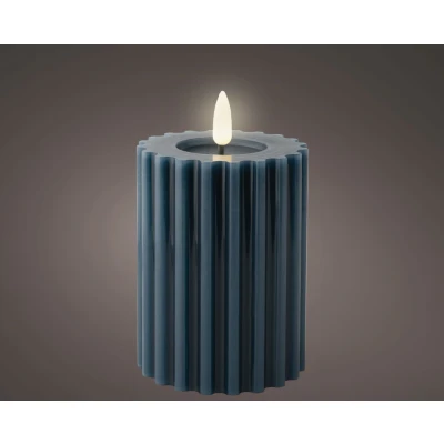 Afbeelding van LED ribbel kaars donker blauw met vlam effect ø7,5 x12,3 cm