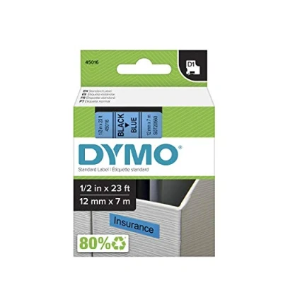 Afbeelding van D1 Standard Tape Cartridge voor Dymo Label Makers, 1/2 x 23 m, zwart op blauw
