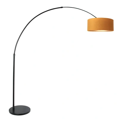 Afbeelding van Steinhauer Sparkled vloerlamp zwart met gouden lampenkap boogarmatuur