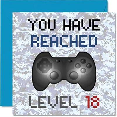 Afbeelding van Verjaardagskaart voor 18e speler You Have Reached Level 18 Verjaardagskaarten jongens, tieners, videogames, meisjes, zoon, volwassenen, kleinzoon, kleindochter, 145 mm x