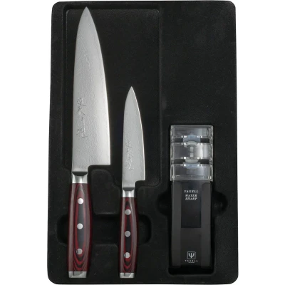 Afbeelding van Yaxell Super Gou Messenset Giftset 3 delig Messenslijper, Koksmes 20 cm &amp; Universeelmes 12...