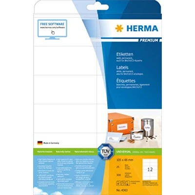 Afbeelding van Herma 4363 etiketten 105x48 Premium A4 300 stuks wit
