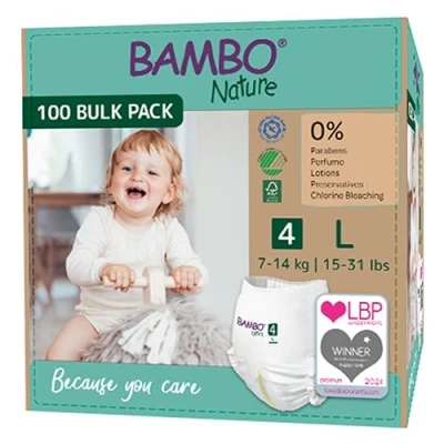 Afbeelding van BAMBO Nature Luierbroekjes Maat 4 (7 12 kg) 100 stuks Maandbox 0% onnodige toevoegingen Ideaal voor de gevoelige huid Nordic Swan Ecolabel