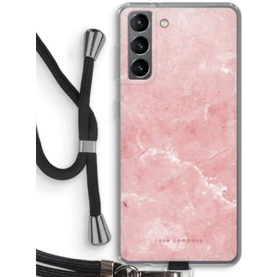 Afbeelding van Case Company® hoesje met Koord geschikt voor Samsung Galaxy S21 Roze marmer Telefoonhoesje Zwart Bescherming aan alle Kanten en Over de Schermrand