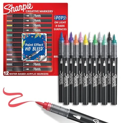 Afbeelding van Sharpie Marqueurs créatifs Feutres à peinture acrylique Pointe pinceau base d’eau Fourniture scolaire Couleurs assorties 12 unités
