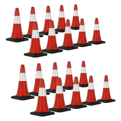 Afbeelding van ECD Germany 20 verkeerskegels 51 cm, rood en wit, met zware voet, witte reflecterende strepen, waarschuwingskegels markeringskegels