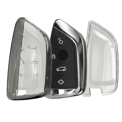 Afbeelding van kwmobile Autosleutel hoesje geschikt voor BMW 3 knops Smart Key behuizing van TPU transparant in zwart /