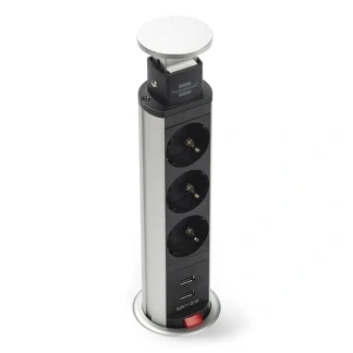 Afbeelding van Stekkerdoos 3 voudig Brennenstuhl 2 meter (Bureau stopcontact inbouw, USB poorten, Aluminium)
